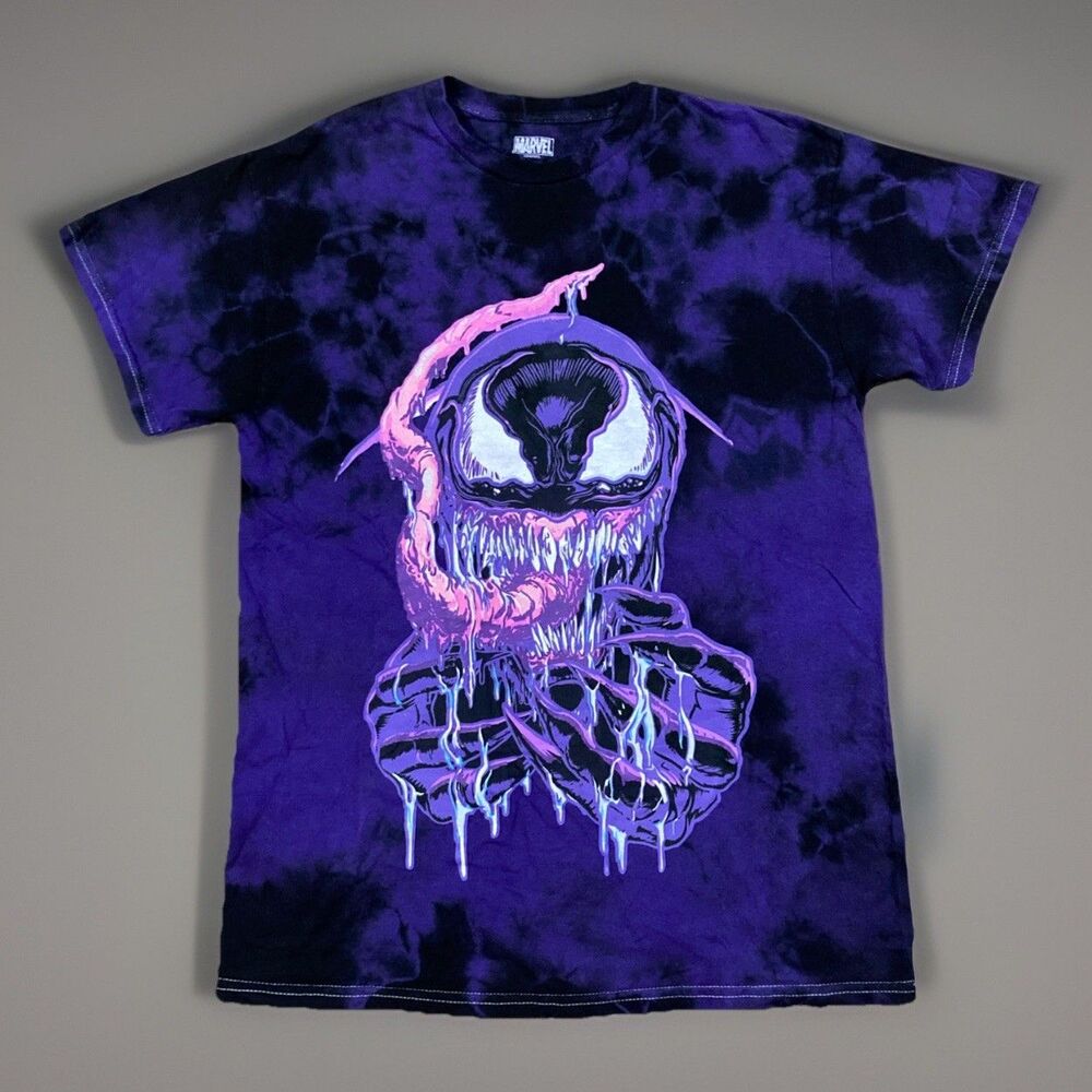 Hot Topic x Marvel Venom Purple Grunge Horror Tie Dye Shirt Mens Small